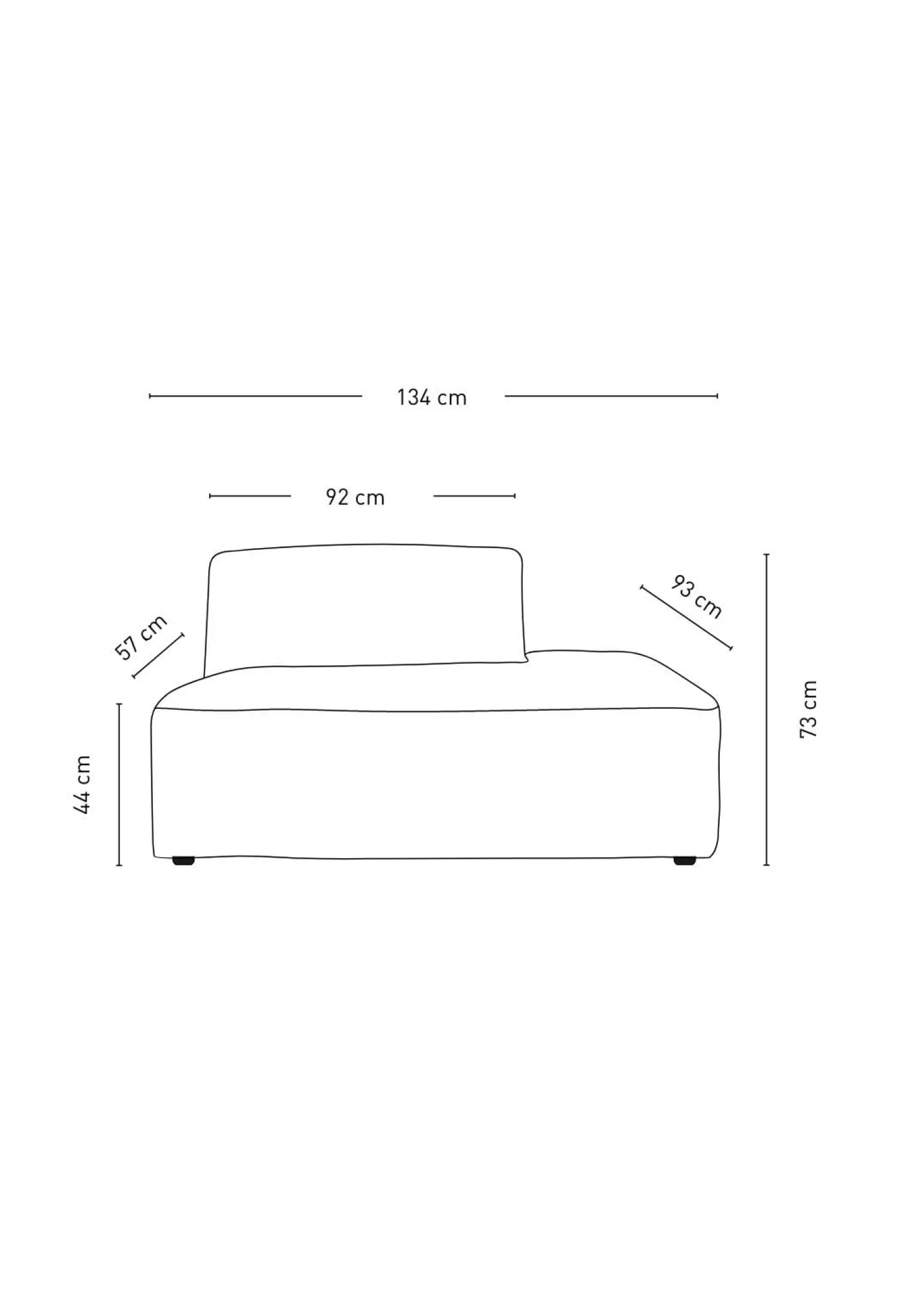 Modul öppen ände höger grå - 134x93x73 cm