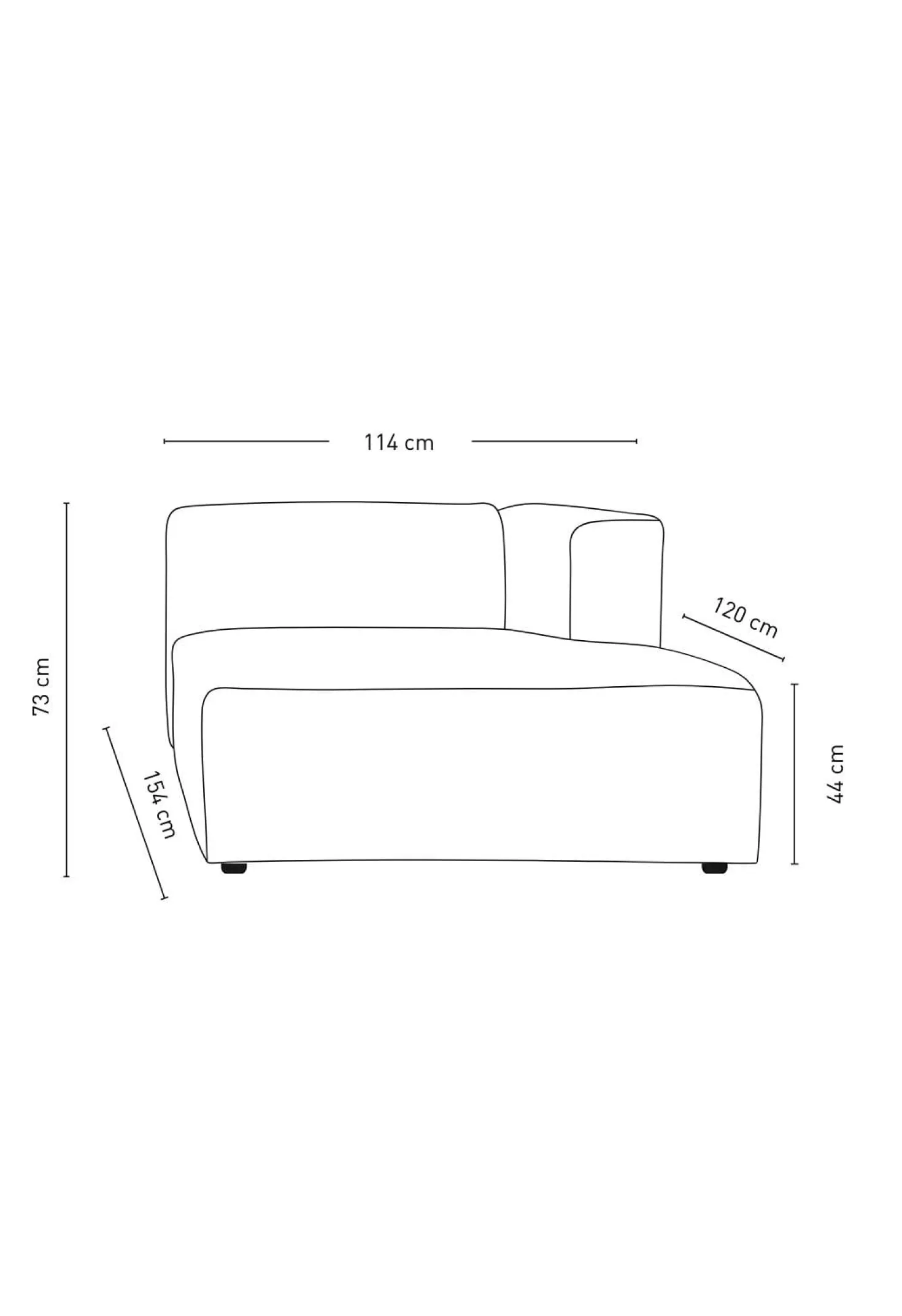 Modul schäslong höger grå - 154x114x73 cm