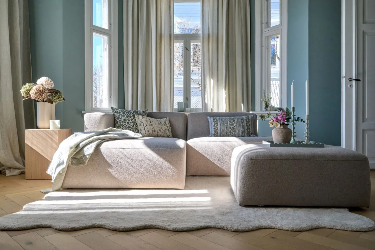 Modul schäslong vänster beige - 154x114x73 cm
