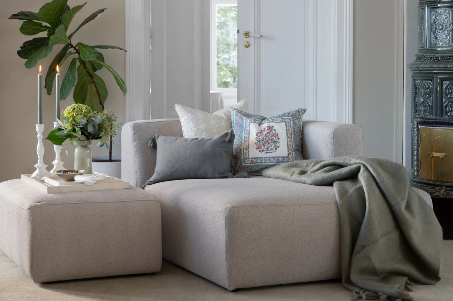 Modul schäslong vänster beige - 154x114x73 cm