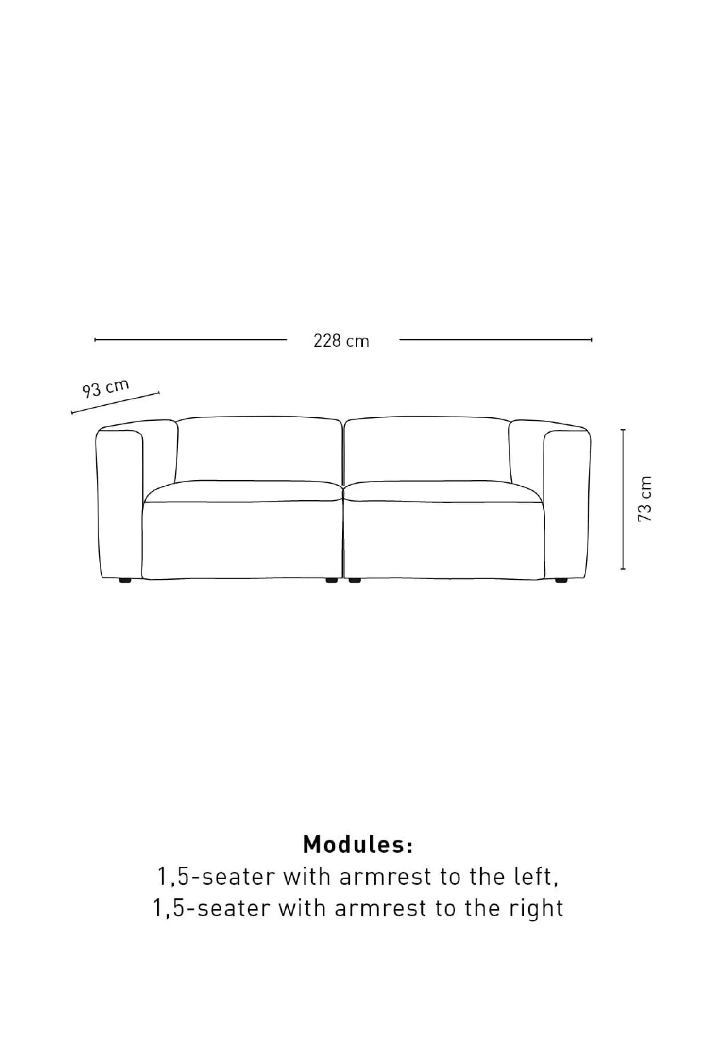 Modulsoffa 2 delar armstöd grå - 220x93x73 cm