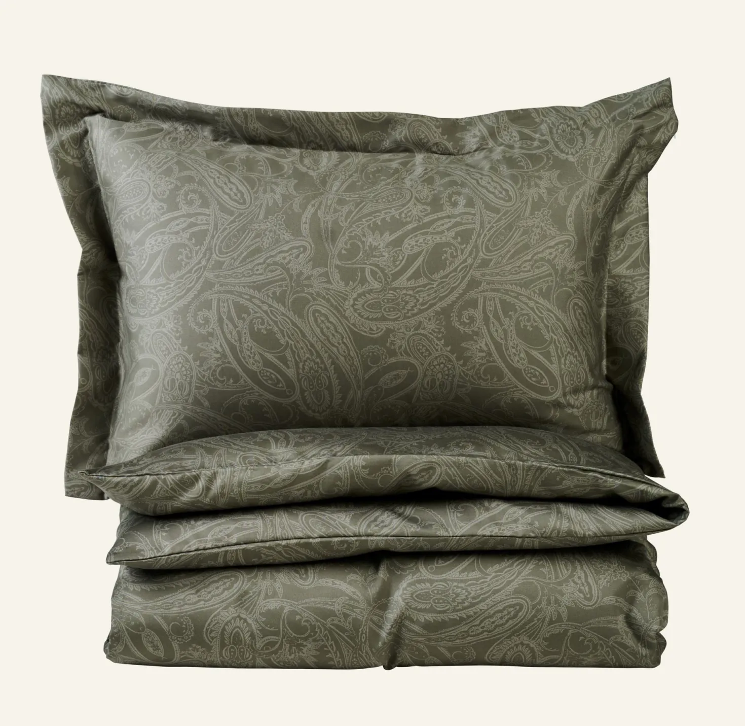 Påslakanset i egyptisk bomull satin olivgrön - 150x210 cm