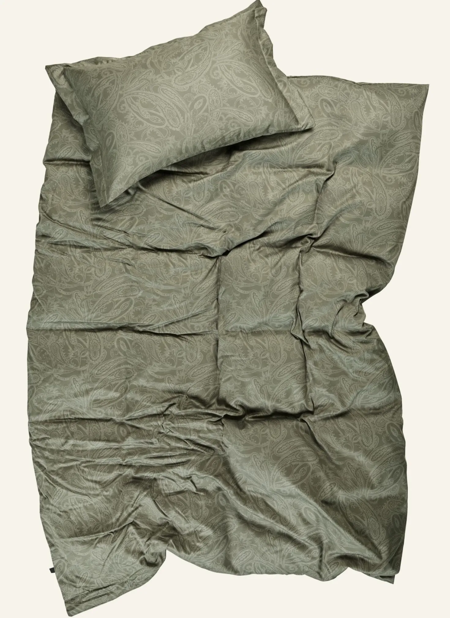 Påslakanset i egyptisk bomull satin olivgrön - 150x210 cm