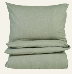 Påslakanset i garnfärgad flanell olivgrön - 230x220 cm