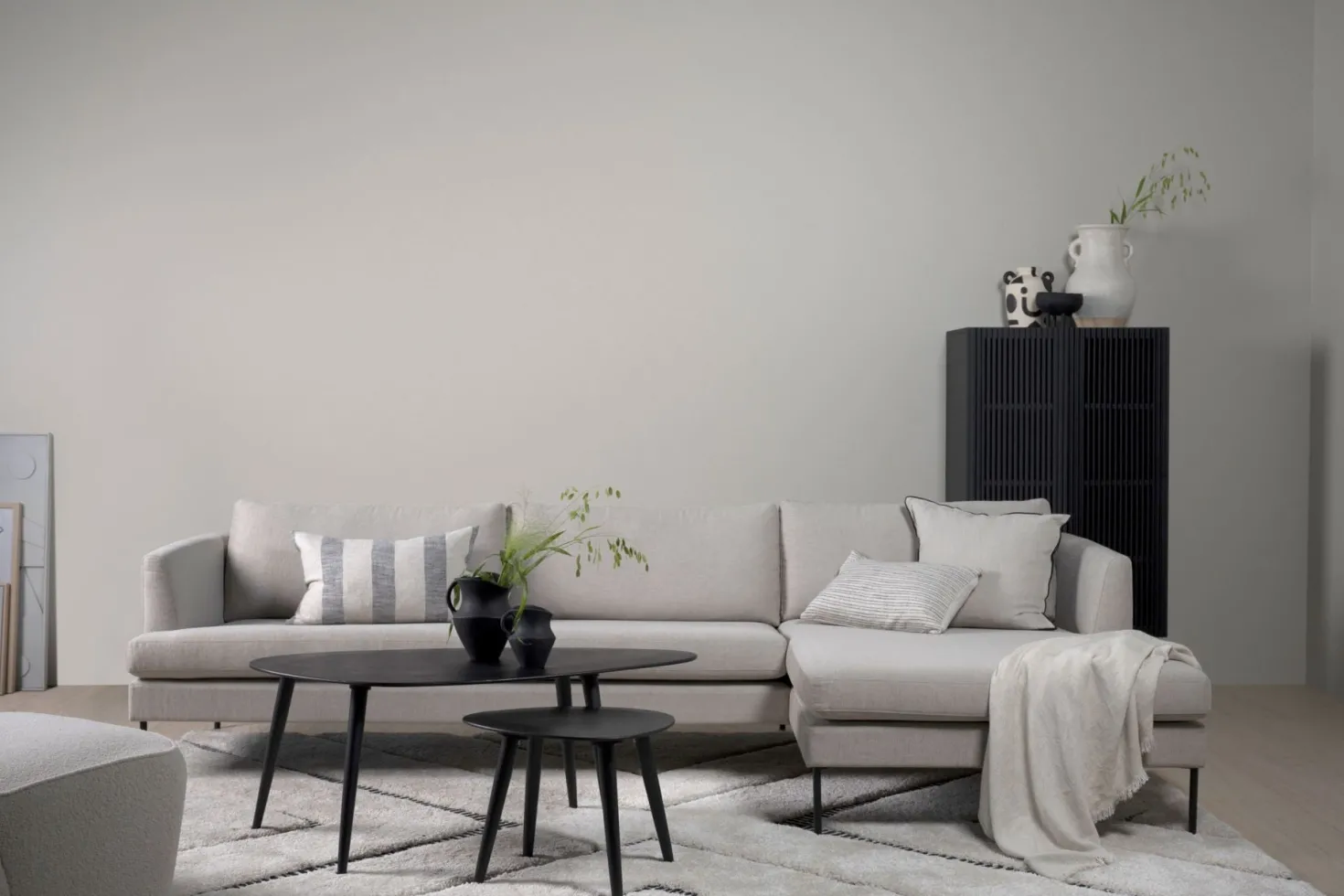 Soffa schäslong höger beige - 300x156x80 cm